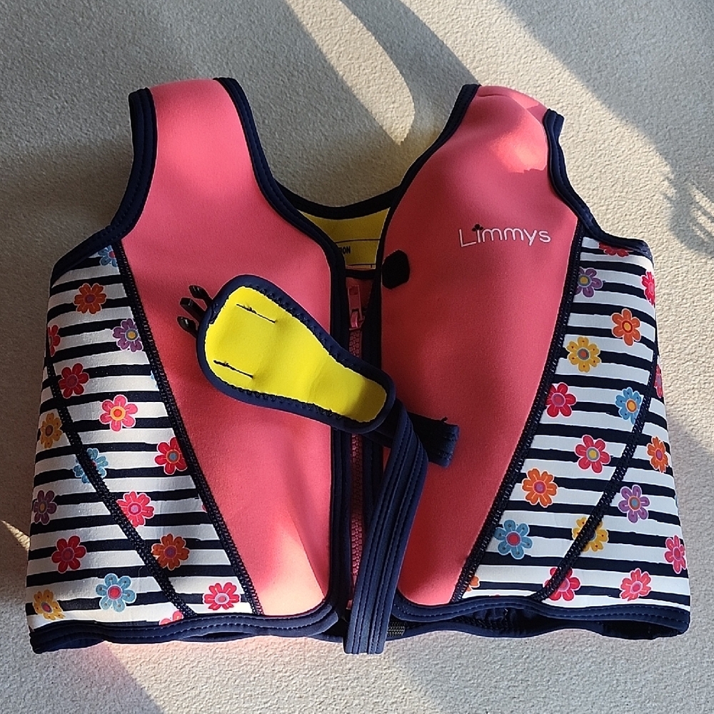 Pink and Yellow Swim Vest with High-Contrast Zipper
